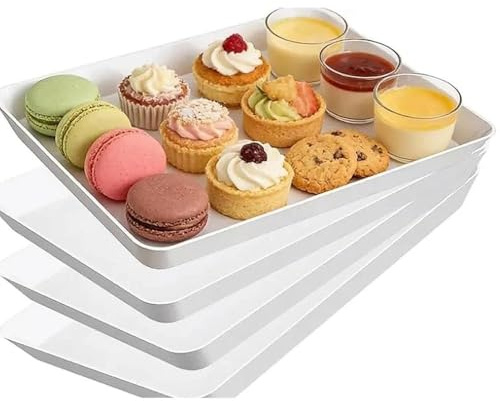 Reusable Serving Tray 4 Pcs, White Food Plate Platter for Kitchen Party Restaurant, Suitable for Fruit Snack Cookie Sandwich Daily Food Serving, 30.7cm × 22cm × 4cm