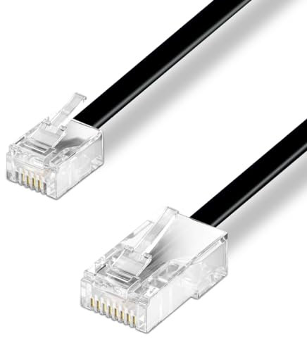Waytex 39333 Câble RJ11 vers RJ45 mâle/mâle longueur 10m Câble téléphonique plat pour Modem Routeur Box ADSL Internet