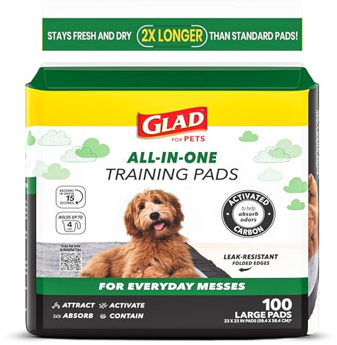 Glad for Pets Black Charcoal Puppy Pads - Super Absorbent Disposable Dog Pee Pads, Potty Training Pads, and Pet Supplies - Dog Pee Pads for Crate Training and Indoor Use 23 x 23 - 100 Count