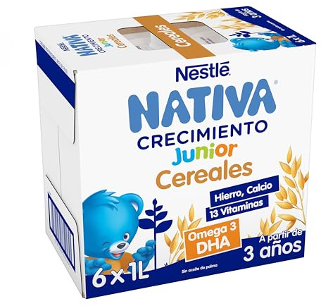 NESTLÉ NATIVA Crecimiento JUNIOR Cereales, Leche Crecimiento Líquida para Niños a Partir de 3 Años - 6 Paquetes de 1L, Contiene: Trigo, Avena, Cebada, Soja, Leche, Lactosa