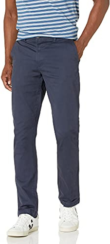 Amazon Essentials Chino Elasticizzati Comodi Slavati Sportivi Uomo, Blu Marino, 33W / 32L