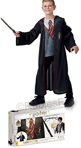 RUBIES-Harry Potter officiell barnförklädnad och tillbehör - storlek från 5 till 10 år (storlek M till XL) - trollkarlklänning, topp, trollstav och glasögon - för halloween, karneval - julklappsidé