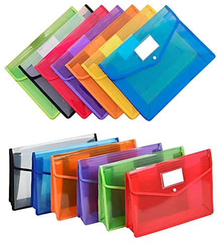 FOROREH 7Pcs Dokumentenmappe A4 Kunststoff - Transparent Wasserdicht Dokumententasche Sammelmappen Projektmappen Erweiterbarer Dateiordner mit Druckknopfverschluss