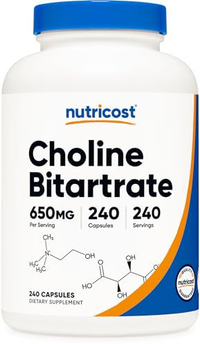 Nutricost Bitartrato de colina 650 mg, 240 cápsulas vegetarianas, sin OMG, apto para vegetarianos, sin gluten