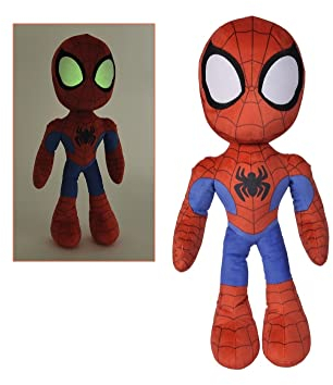 Simba 6315875810X06-Disney Marvel Spidey, 25cm Plüschfigur mit Glow in The Dark Augen, Spiderman Filmfigur, Plüschspielzeug, Spinne, Comic Figur, Superheld, ab den ersten Lebensmonaten geeignet
