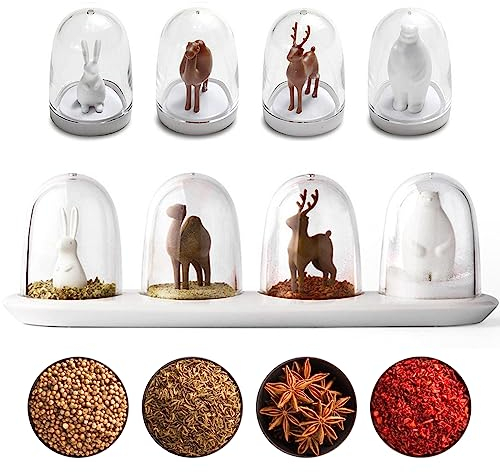 Saijer Salz und Pfefferstreuer,Gewürzstreuer,Gewürzgläser,Gewuerzglas,Gewuerz Flasche,Salzstreuer,Pfefferstreuer,Kreative Wildlife Gewürzglas mit Tablett Animal Gewürzstreuer für Salz Zucker Fenchel