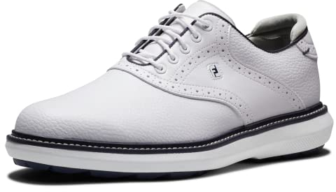 FootJoy Men's Fj Traditions Spikeless Golf Shoe, White White Navy, 8 UK Wide