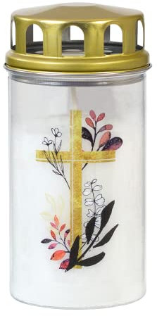 Jeka - Candela sepoltura con coperchio, motivo: croce d'oro