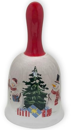 MIJOMA Weihnachtsglocke - Handgefertigte Tischglocke mit weihnachtlichem Motiv und Handgriff, Handglocke aus glasiertem Dolomit in festlichem Design, Ideal für Weihnachtsdekoration, 14cm x 7.5cm