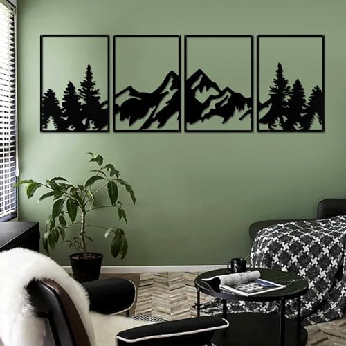 YIYA Set Di 4 Decorazione Della Parete Di Metallo Di Montagna Decorazioni Da Parete In Metallo, Decorazione Silhouette Del Montagne Per La Camera Da Letto Del Soggiorno Domestico
