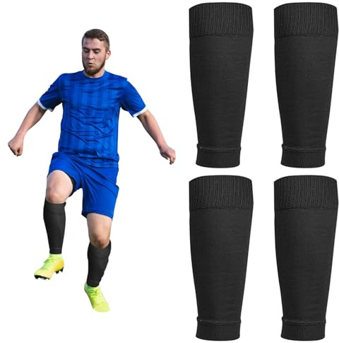 XNIVUIS 2 Pairs Football Sock Sleeves, Soccer Shin Guards Sleeves, Leg Sock Sleeve Soccer Fits Over Shin Pads for Football Games Beginner, Professional, Running, Training, One Size (Black)