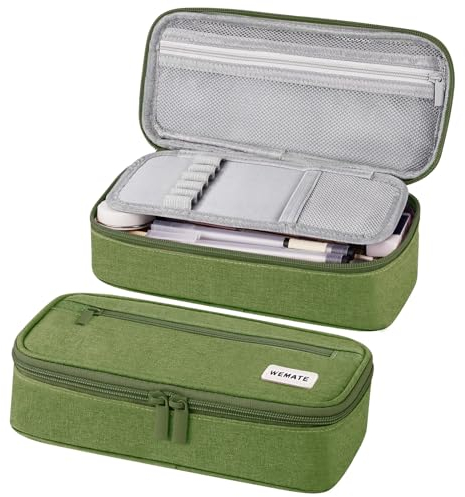 WEMATE Großes Federmäppchen, großes Fassungsvermögen, Federmäppchen, Schreibwaren, Stifttasche, Aufbewahrung, hohe Kapazität, Beutel, Organizer, Marker, Stifteetui für Damen und Herren, Grün