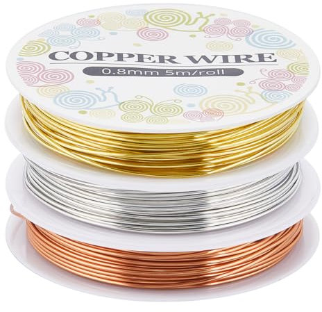 SUNNYCLUE 12.8m Kupfer Schmuckdraht 0.8mm 20 Gauge Gold Silber Basteldraht Schmuckdraht Reiner Blanker Kupferdraht Schmuck Basteldrähte Perlendraht Biegsamer Basteldraht Schmuckherstellung Bildhauerei