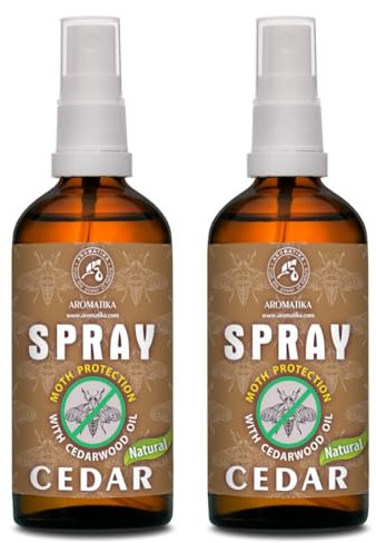 Mottenspray Set 2x100ml mit Zedernholzöl und Zitroneöl - Natürlicher Mottenschutz - Schrankerfrischer - Mottenschutz für Kleiderschrank - Duftspray - Raumspray - Mottenbekämpfung
