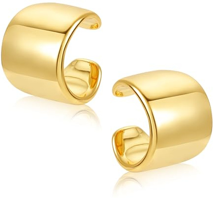 ALEXCRAFT Boucles d'oreilles Femme Acier Inoxydable 14K Oro Plaque Épaisses Boucle Oreille Sans Trou Faux Piercing Oreille Ear Cuff Acier Inoxydable Conch Boucle D Oreille Femme Grosse Earcuff Clip