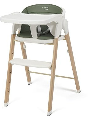 Babylo Sit & Grow Highchair and Child Seat with Secure Harness & footrest, Removable Padded seat Liner and Tray for Easy Cleaning, White & Green
