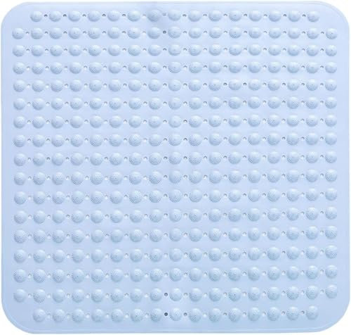Duschmatte, rutschfeste quadratische Badematte, 48 x 48 cm, rutschfeste Duschmatte, rutschfeste Matte mit Saugnäpfen, Saugnäpfe, maschinenwaschbar, quadratisch (hellblau)