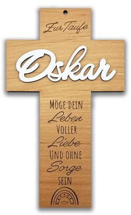 KS Laserdesign Personalisiertes Taufkreuz aus Holz | Name mit 3D Effekt | Taufe Geschenke | Taufgeschenke Mädchen Jungen | Erle Vollholz Kreuz 15x9cm