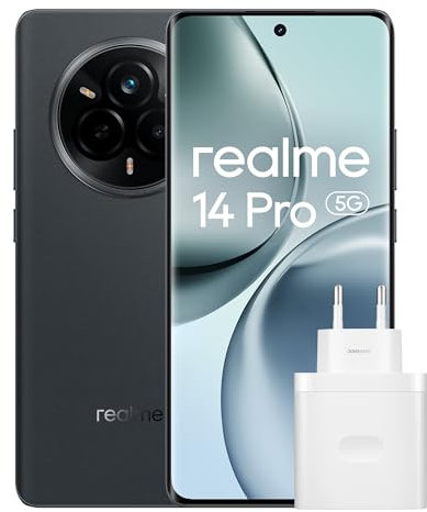 realme 14 Pro 5G Smartphone 8+256GB NFC Cellphone, 5280mAh Battery with 45W SuperCharge, Dimensity 7300 5G, 50MP AI Camera & 120Hz OLED Display, with Adaptor, Color Black