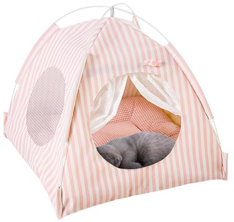 Tienda de campaña para gatos, casa de campaña portátil semicerrada para mascotas con ventana de malla transpirable para gatos, perros, tipi para cuatro estaciones interiores, 36 x 36 x 36 cm