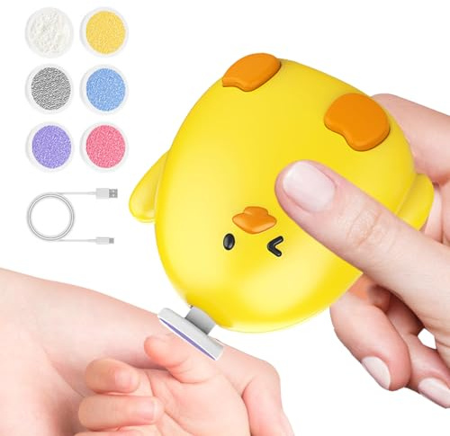 Lima De Uñas Para Bebé - Lima De Uñas Eléctrica, Pulidor De Uñas Eléctrico Con De Pollo | Lima De Uñas Ergonómica Para Bebés Con 6 Cabezales De Repuesto, Recortador De Uñas LED Silencioso
