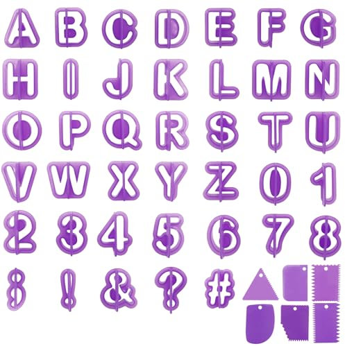 Lot de 6 emporte-pièces en forme de lettres de l'alphabet pour fondant - Avec 6 grattoirs à gâteau - 40 pièces - Lettres de ponctuation - Lettres et chiffres - Pour décoration de gâteau