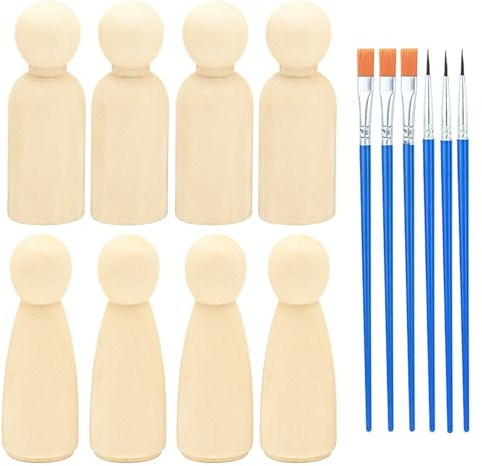 ZFKXGS 8 stycken träfigurer för målning 75 mm spelfigurer trä oavslutade träkoner för pyssel figurer att måla man kvinna för gör-det-själv födelsedag bröllop fester jul pysselprojekt dekoration