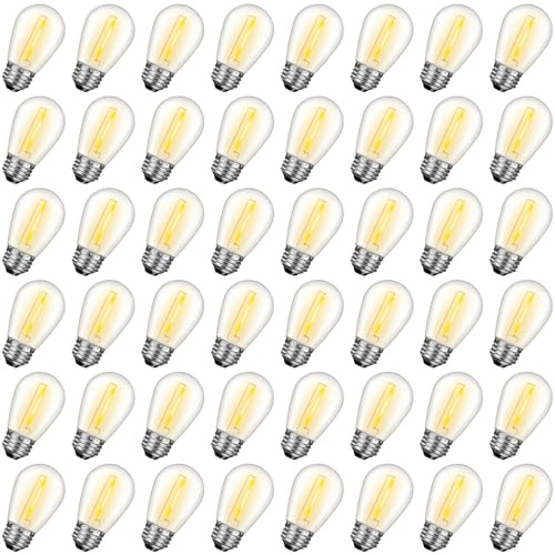 GvvooHome 48 bombillas LED de repuesto S14 de plástico irrompible, 1 W, para patio, jardín, resistente al agua, casquillo E26, rosca media, luz blanca cálida