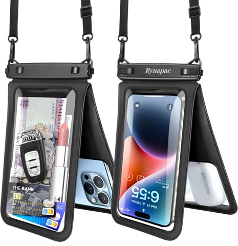 Rynapac IPX8 Waterproof Phone Pouch Up to 8-2 Pack Double Space Dry Bag | Touchscreen & Underwater Photography, Adjustable Lanyard, for iPhone 17 16 15 Pro Max, Beach Cruise Holiday Essentials 2026