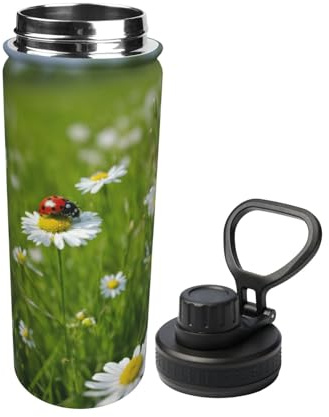 qahuopp Ladybug Daisy Print Insulated Water Bottle 18 Oz Stainless Steel Sport Bottles For Gym Travel Outdoor