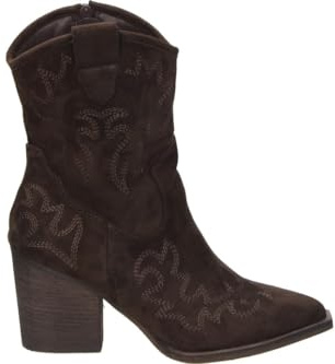 Buonarotti Botines Cowboy Mujer – Botines Camperos en Color Marrón Café – Botín de Tacón con Cremallera Lateral – Tacón Alto y Cómodo – Modelo A2435 – 39 EU