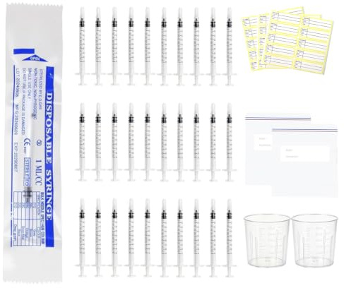 30 Pcs Colostrum Collection Kit, 1ml Syringe with Protective Cap