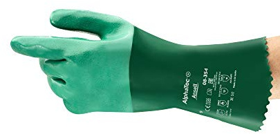 Ansell AlphaTec 08-354 Guantes de Trabajo de Neopreno, Resistentes a Productos Químicos, Guantes Industriales Reutilizables, Verde, Talla L (12 Pares)