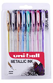 uni-ball UM-120NM Signo Metallic Gel Ink Tintenroller mit uni Super-Tinte, 0,8-mm-Spitze, 8er-Packung mit verschiedenen Farben