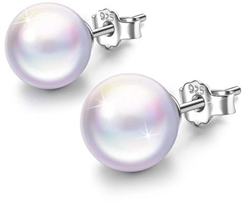 Unendlich U-Pendientes Mujer de Perla Blanco Plata 925 Idea Regalo para Madre y Novia