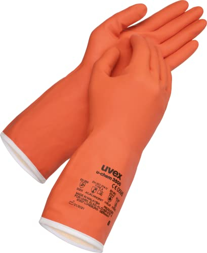 Uvex u-chem 3500 1 paire de gants de protection chimique contre l'acétone, les produits de nettoyage, la colle et les solvants – Robuste et flexible – Orange