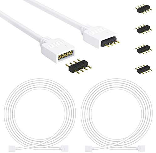 REDTRON LED Strip Extension Cable, 2 Pack 6.56ft/2M 4Pin LED RGB Extension Cable Wire with 4 Pack 10mm 4 Pin Male Connector for 5050 3528 2835 RGB LED Strip DIY Accessories