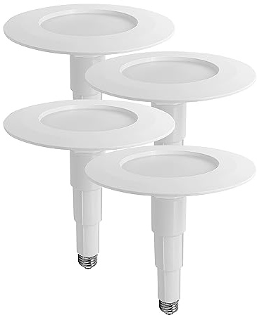 Soliseed 5/6 Inch LED Can Lights Length Adjustable Recessed Lights,Retrofit Downlight ETL Damp Rated,12W=60W,2700K Soft White,800LM, Dimmable,Bevel Trim,Easy Install,4-Pack