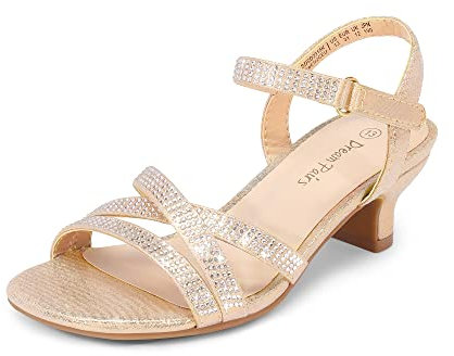 DREAM PAIRS Girls Sandals Low Heel Ankle Strap Open Toe Sandals Wedding Party Bridesmaid for Little Kid/Big Kid,Size 2 Big Kid,Gold,SDSD2315K