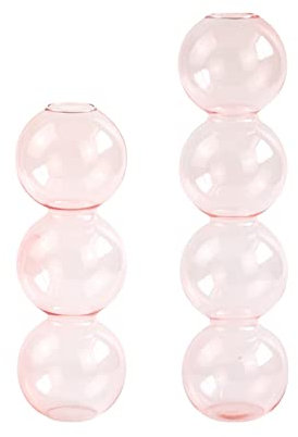 KWQBHW 2 Stück rosa Glasvase, Hydrokulturvase, moderne Blumenvase, 4 Kugelknospen, Vase, Tafelaufsatz, Glasvase, Zuhause, Party, Büro, Tischdekoration