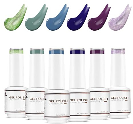 Nicedeco UV Gel Nagellack Set - 6 Farben Soak Off Nagellack Grün Blau Violett Lila Glitzer Schimmer - 8ml LED UV Nail Polish Set