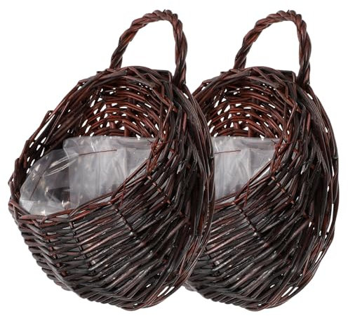 Tofficu Juego De 2 Maceteros Colgantes De Mimbre Natural Para Flores, Cesta De RatáN Para DecoracióN De Pared Interior Y Exterior, Macetero PequeñO Con Forma De Nido De PáJaro, Ideal Para Jardines, Ba