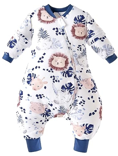 Chilsuessy Baby Winterschlafsack Schlafsack mit Füssen kleine Kinder Ganzjahres Winter Schlafsack Schlafanzug für Jungen und Mädchen,abnehmbar Ärmel, A Zebra Löwe/2.5 Tog, 70/Baby Höhe 80-90cm