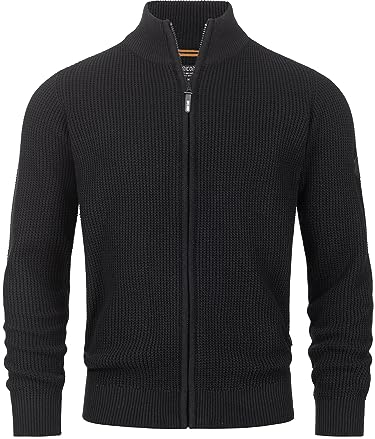 Indicode Herren INLayton Strickjacke mit Stehkragen und Reißverschluss | Cardigan Feinstrickjacke für Männer Black, L