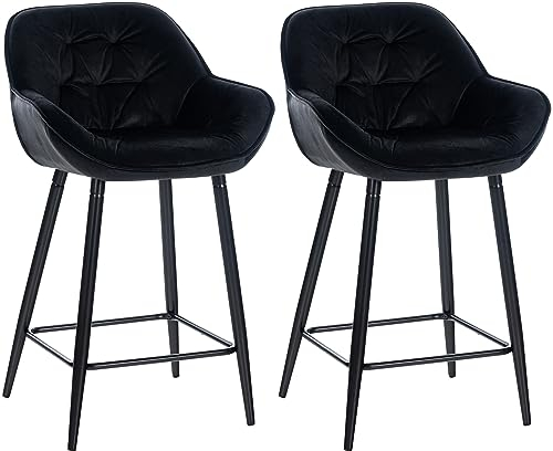 CLP 2er Set Barhocker Gibson Samt I Sitzhöhe 76 cm I Tresenstühle Mit Fußstütze, Farbe:schwarz