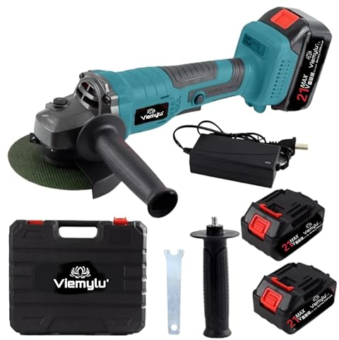 Smerigliatrice Angolare a Batteria 125mm, Motore Brushless 1580W, 2 Batterie 24V 3000mAh, 3 Velocità Regolabili 0-12000 giri/min, Kit Completo con Caricabatteria e Accessori – Taglio e Molatura