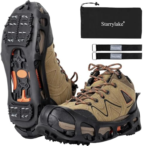 Starrylake Ice Snow Grips Traction Cleats with 24 Steel Studs Crampons Anti Slip Grippers for Hiking, Jogging, Walking,L
