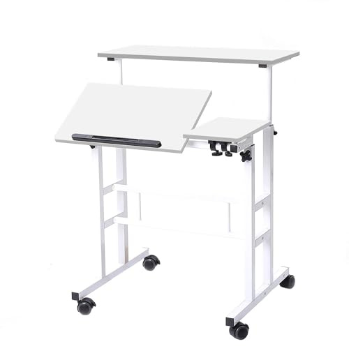 SogesPower Bureau Réglable en Hauteur, Bureau d'Ordinateur Divisé Amovible, 80 x 60 x 67~115 cm, Blanc