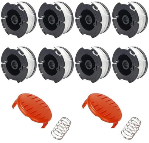 8 bobinas de Hilo de Corte de los Modelos A6481 y A6485, compatibles con Las cortadoras de césped Black & Decker Modelos STC1820, STC1820, STC1820, STC1840, ST5530 (8 Rollos + 2 Tapas + 2 resortes)