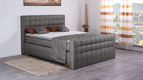Boxspringbett Luis 180x220, MS-Grey, 7-Zohnen Taschenfederkernmatratze, Komfortschaum - Inklusive Aufbau - Deutscher Hersteller